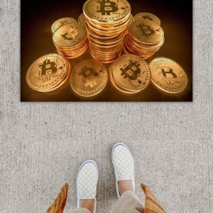 Dijital Baskı Dekoratif Çoklu Bitcoin Gold Kapı Önü Paspası K-1279