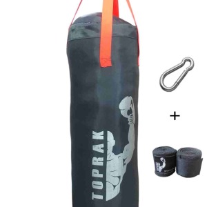 Boks Torbası Eldiven, Karabina ve Bandaj Hediyeli İçi Dolu 50x20 cm Füme