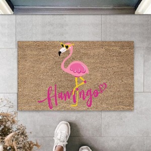 Dijital Pembe Flamingo Bej Kapı Paspası Dış Mekan PaspasK-3050