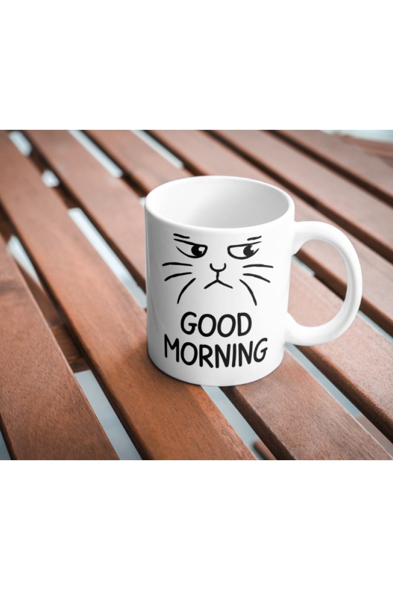 Good Morning Yazılı,kedi Temalı Tasarım Seramik 350 Ml Kupa Bardak