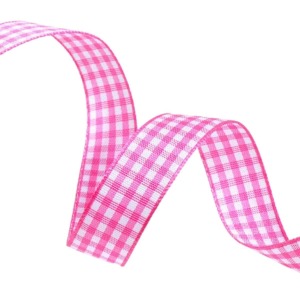 Tafta Ekoseli Kurdele 25 mm Pembe 5 Metre