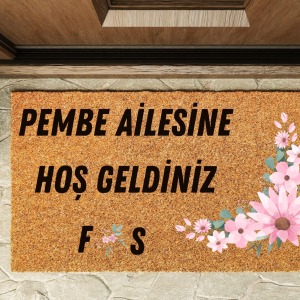 Kapı Önü Paspası Kişiye Özel Yazı Yazılır Koko Model Pembe Çiçek PK-1577