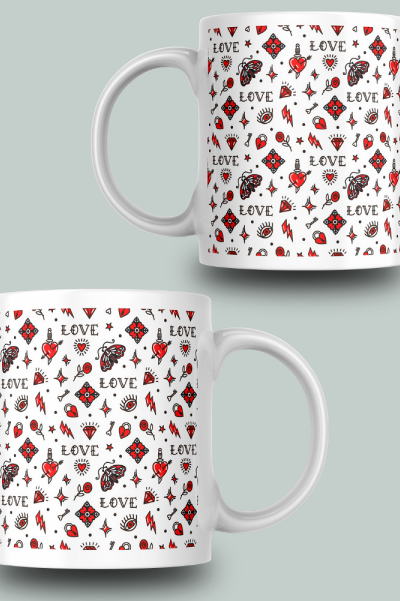 Love Yazılı Desenli Seramik 350 Ml Kupa Bardak