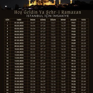 Ramazan İmsakiyesi Modern Kişiye Özel Tasarımlı Dijital Baskı 1 Adet A4 300 gr Model 28