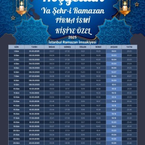 Ramazan İmsakiyesi Modern Kişiye Özel Tasarımlı Dijital Baskı 1 Adet A4 300 gr Model 24