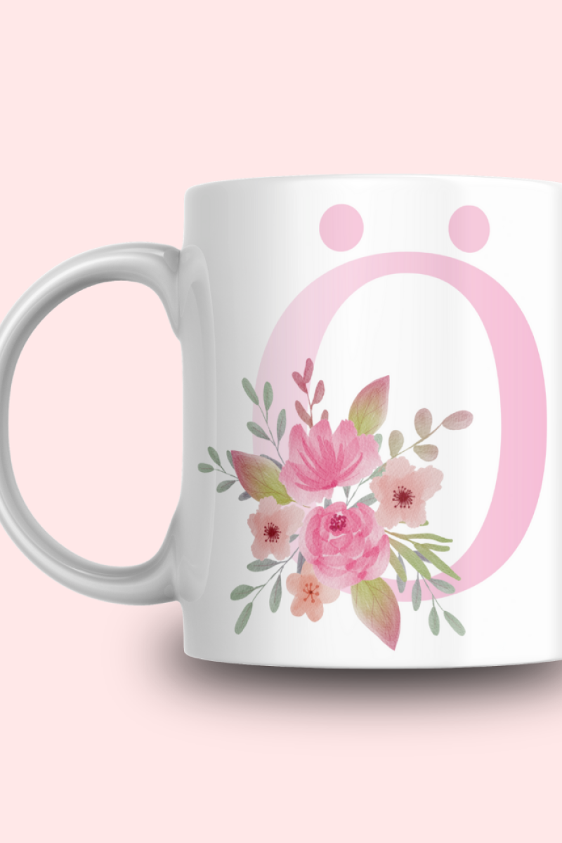 Pembe Çiçek Desenli Ö Harfli Kupa