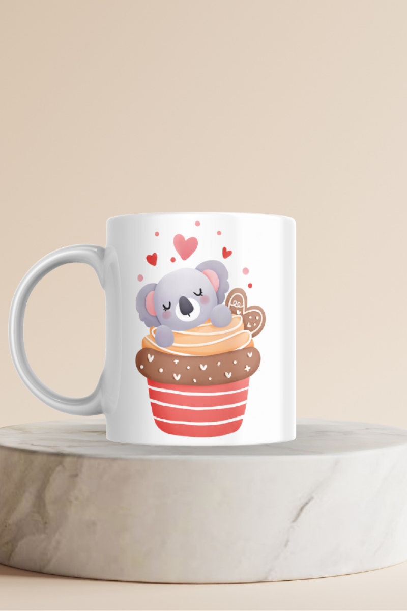 Cupcake Uyuyan Koala Desenli Hediyelik Seramik 350 Ml Kupa Bardak
