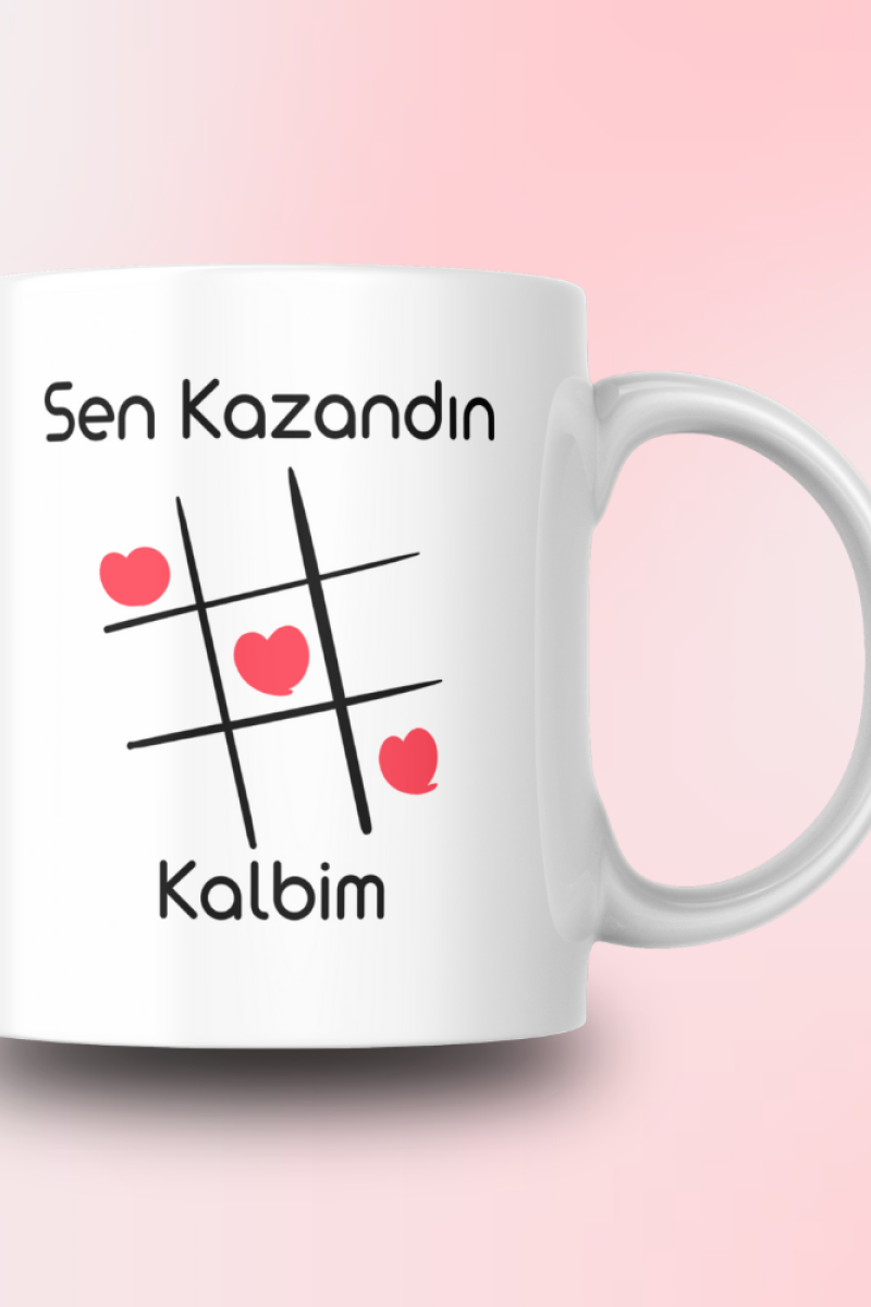 Sen Kazandın Kalbim Yazılı Tasarım Seramik 350 Ml Kupa Bardak