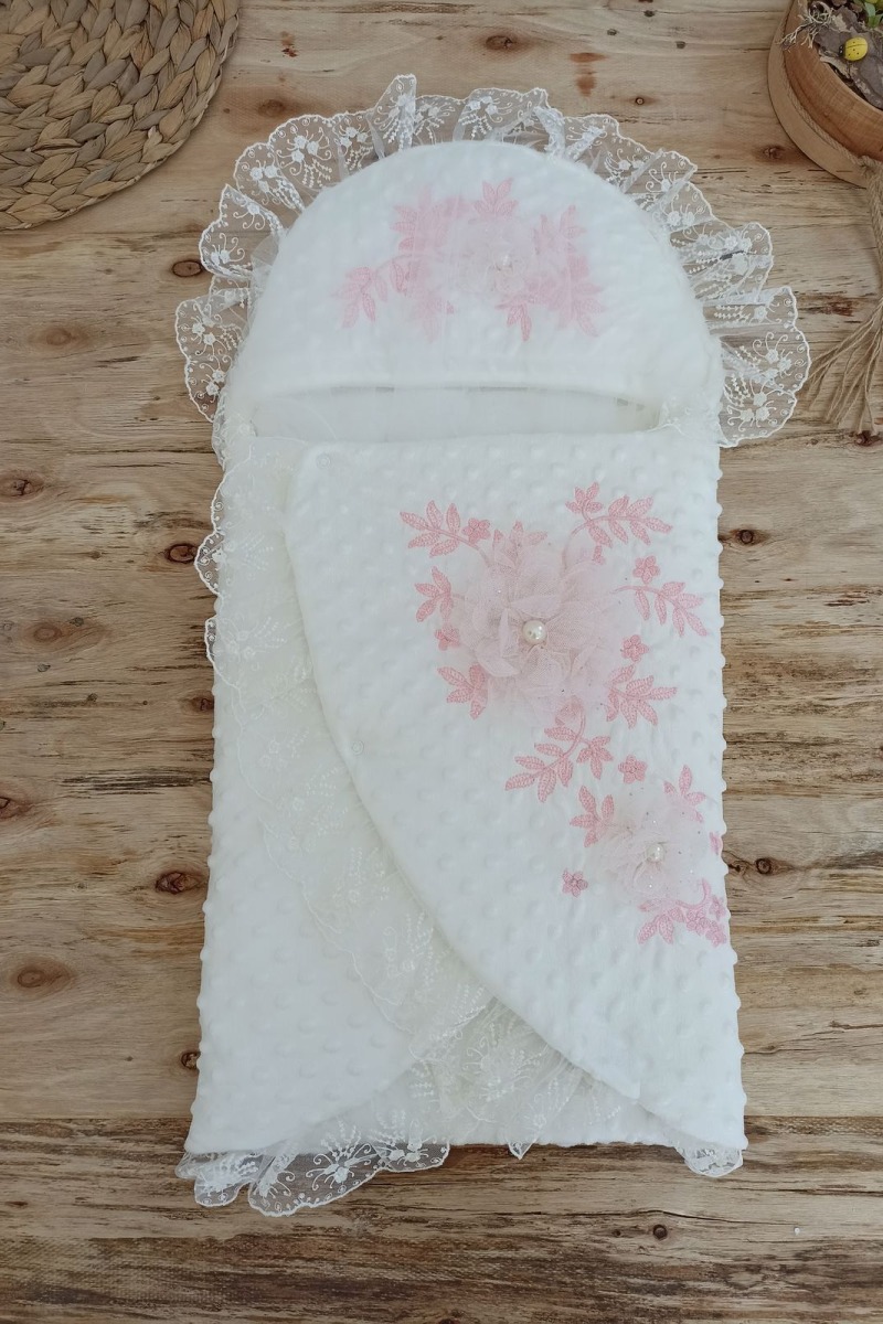 Yenidoğan Topçikli Gül Bahçesi Tül Örtülü Kız Erkek Bebek Klasik Kundak Bebek Battaniyesi