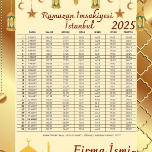 Ramazan İmsakiyesi Modern Kişiye Özel Tasarımlı Dijital Baskı 6 Adet A4 300 gr Model 37