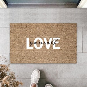 Beyaz Kapı Önü Paspası Yourself Love Desen  K-3305