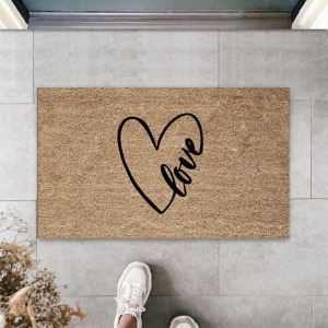 Siyah Kapı Önü Paspası Kalp Love Desen  K-3302