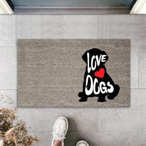 Dijital Baskı Gri Love Dogs Köpekli Dekoratif Kapı Paspası K-2071