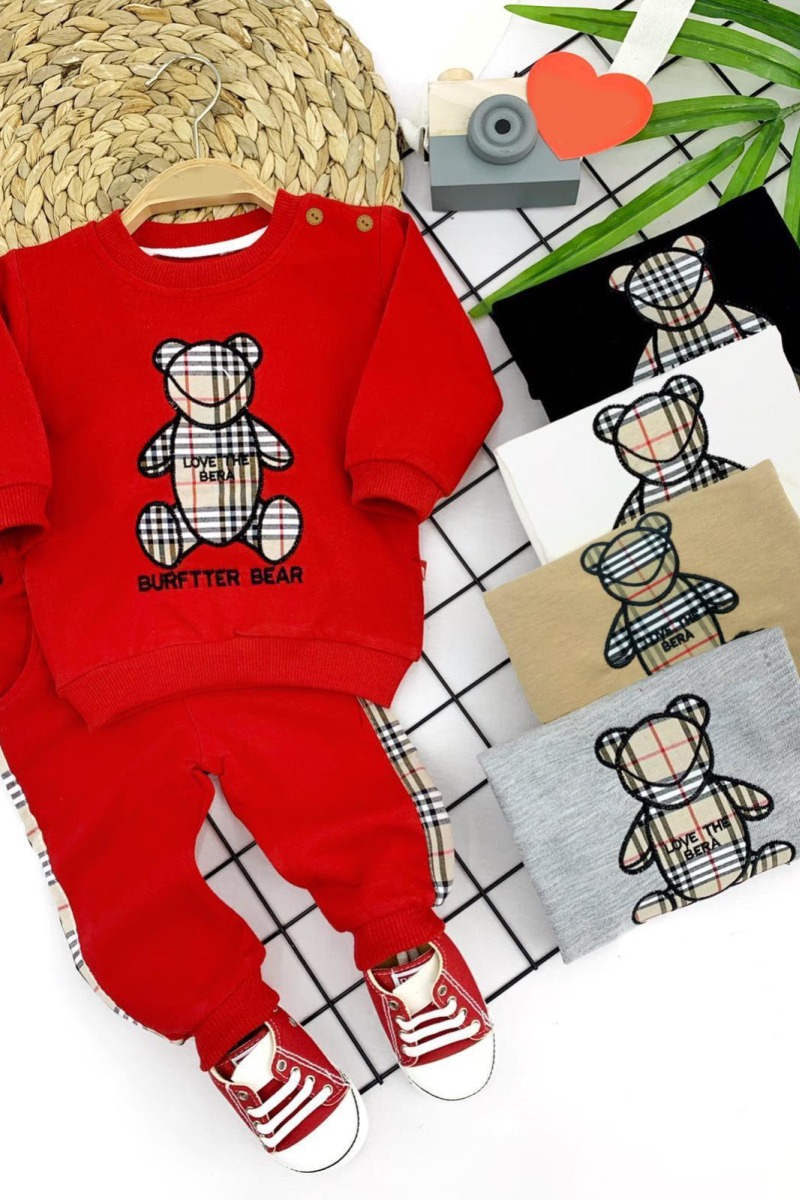 9-12-18-24 Ay Burftter Bear Baskılı 2li Kız Erkek Bebek Takımı
