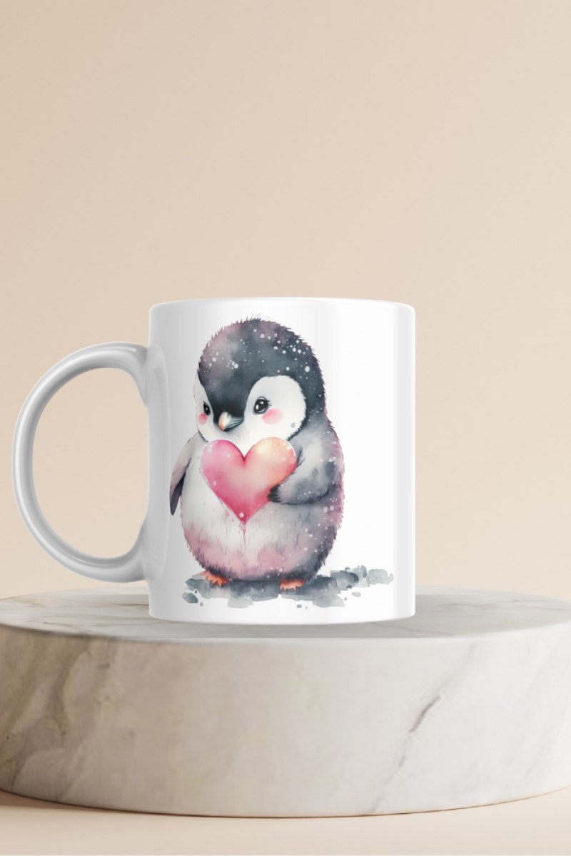 Penguen Baskılı Sevimli Hediyelik Seramik 350 Ml Kupa Bardak