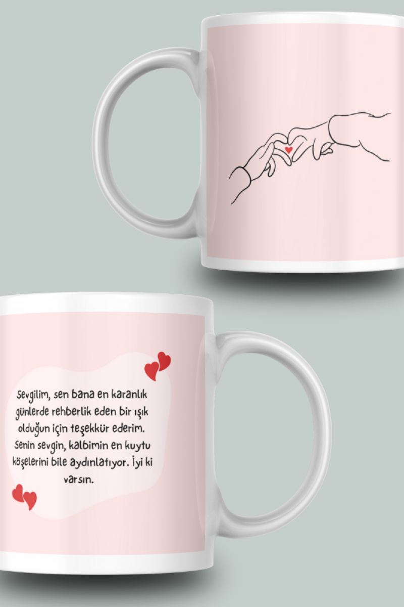 Soyut Desenli Aşk Mesajlı Yazılı Seramik 350 Ml Kupa Bardak