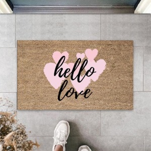 Pembe Kapı Önü Paspası Hello Love Desen  K-3291