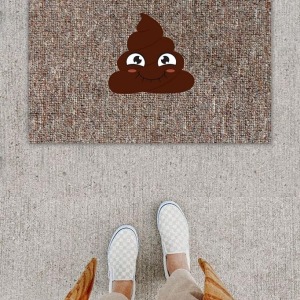 Dijital Baskı Dekoratif Kaka Emoji Gri Kapı Önü Paspası K-1289