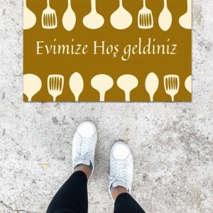 Dijital Baskı Kahverengi Kaşık Desen Kapı Önü Paspası K-1041