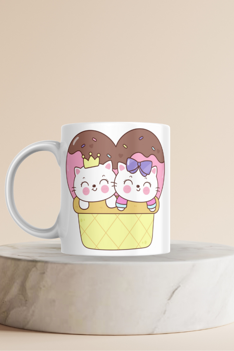 Sevimli Kedi Desenli Hediyelik Seramik 350 Ml Kupa Bardak