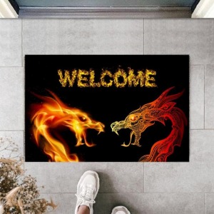 Dijital Baskı Siyah Welcome Ejderha Paspas K-2110