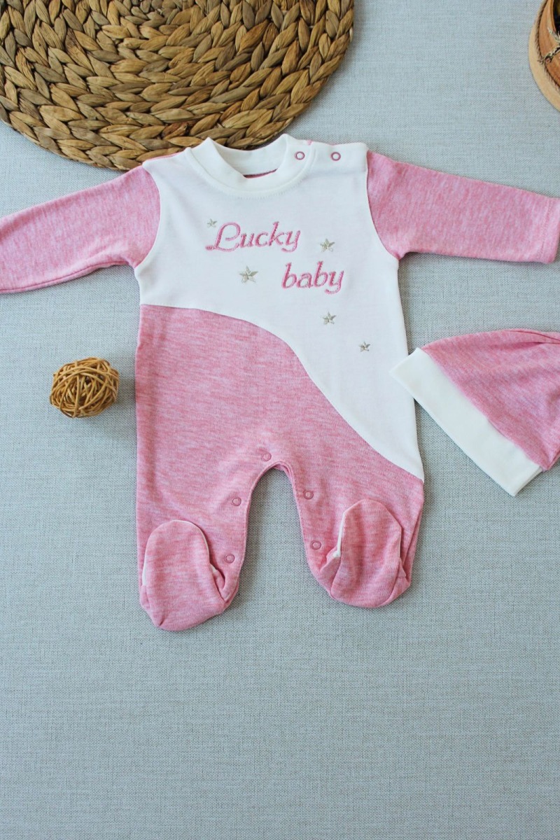 0-3 3-6 Ay Lucky Baby Nakışlı Es Çizgi Boy Şapkalı Kız Bebek Tulumu