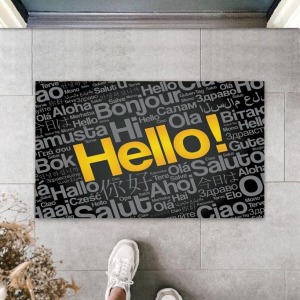 Siyah Kapı Önü Paspası Hello Desen  K-3265