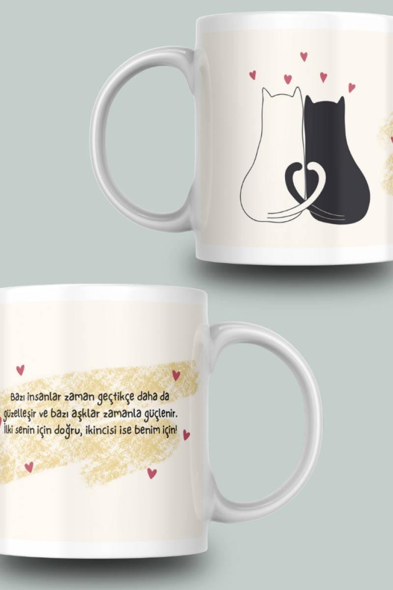 Kedi Desenli Yazılı Seramik 350 Ml Kupa Bardak