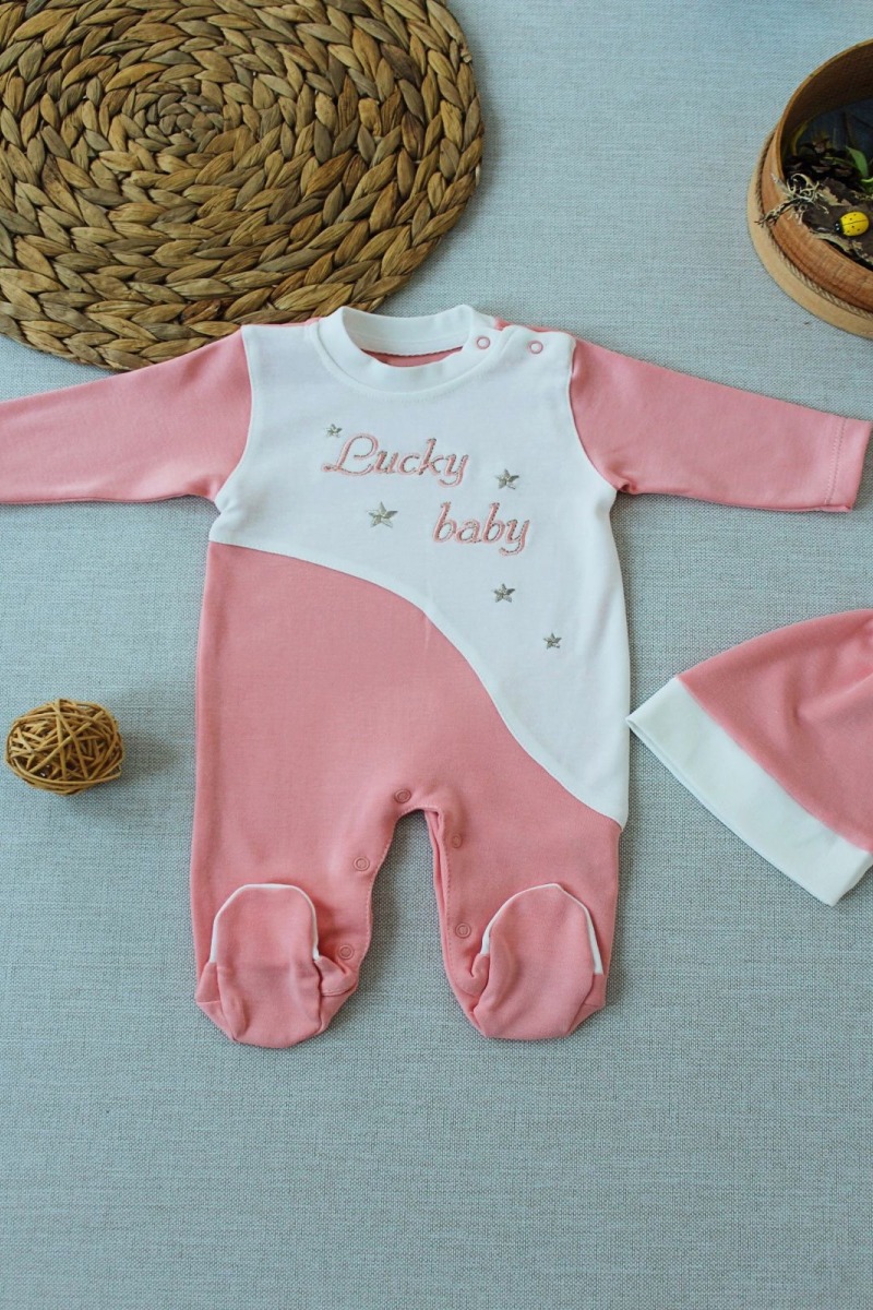 0-3 3-6 Ay Lucky Baby Nakışlı Es Çizgi Boy Şapkalı Kız Bebek Tulumu
