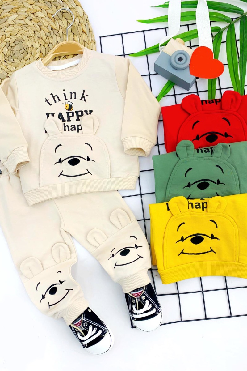 9-12-18-24 Ay Pohh Desenli Uzun Kollu Sweat 2li Kız Erkek Bebek Takımı