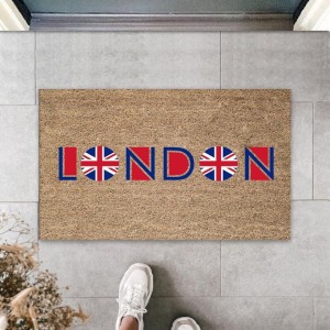 Dijital Baskı Kahverengi London Bayrak Paspas K-3156