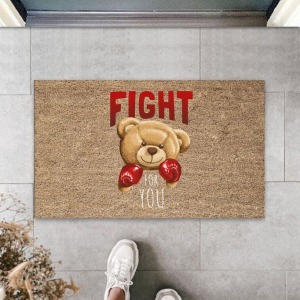 Bej Kapı Önü Paspası Fight For You Ayıcık Desen  K-3321
