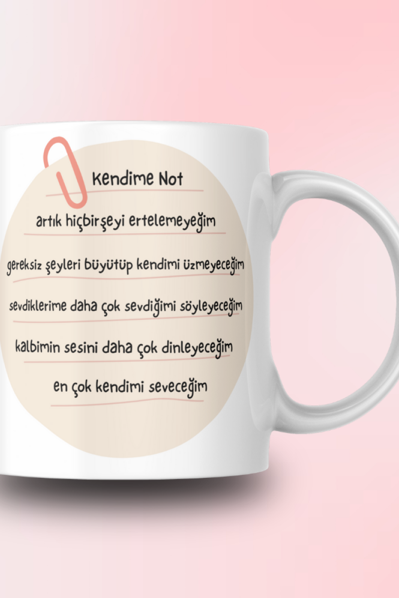 Kendime Not Tasarım Seramik 350 Ml Kupa Bardak