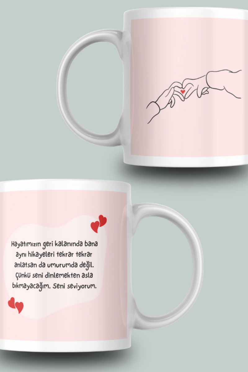 Soyut Desenli Aşk Mesajlı Yazılı Seramik 350 Ml Kupa Bardak