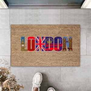 Dijital Baskı Bej London Yazı Paspas K-3149