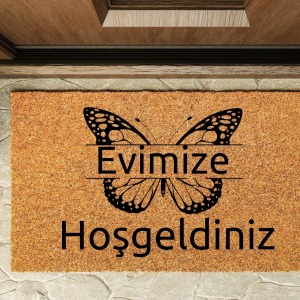 Kapı Önü Paspası Özel Tasarım Koko Model Kelebek Evimize Hoşgeldiniz PK-1567