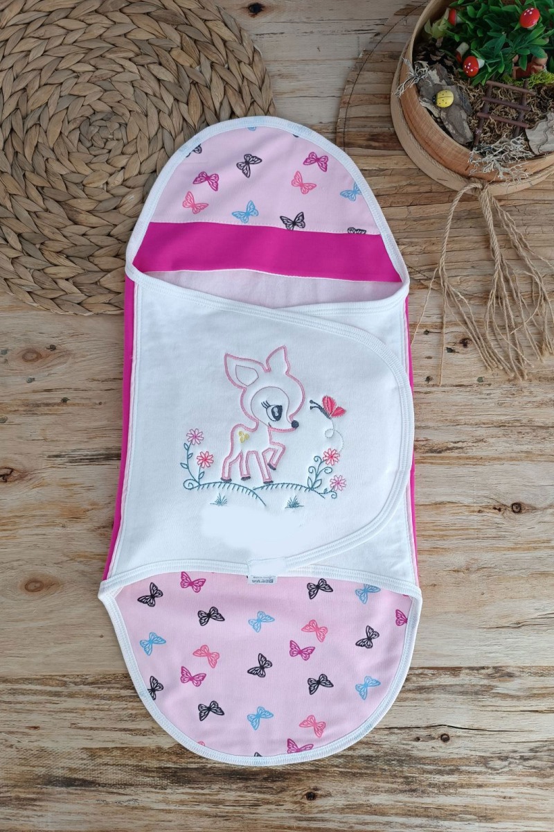 Yenidoğan İlk Baharın Ceylanı Nakışlı Çıt Çıt Kapama Bebek Kundak