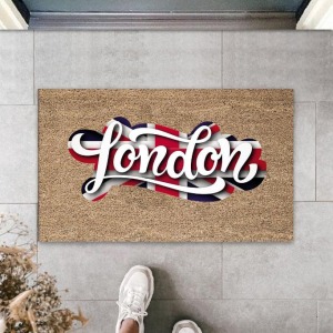 Dijital Baskı Bej London Bayrak Paspas K-3024