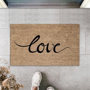 Bej Kapı Önü Paspası Büyük Yazılı Love Desen  K-3316