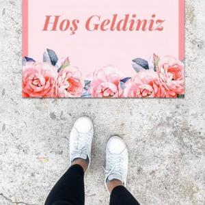 Dijital Baskı Pembe Gül Desen Kapı Önü Paspası K-1011