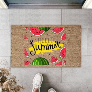Kahverengi Kapı Önü Paspası Hello Summer Karpuz Dilimleri Desen  K-3267