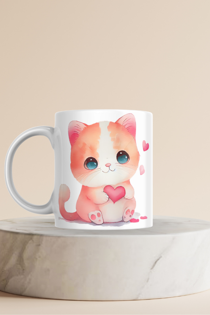 Sevimli Kedi Baskılı Hediyelik Seramik 350 Ml Kupa Bardak