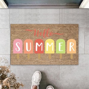 Bej Kapı Önü Paspası Hello Summer Dondurma Desen  K-3275