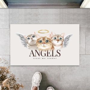 Home Beyaz Kapı Önü Paspası Angels Kediler Desen  K-3343