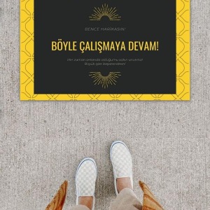 Dijital Baskı Dekoratif Not: Bence Harikasın Sarı-Siyah Kapı Önü Paspası K-1275
