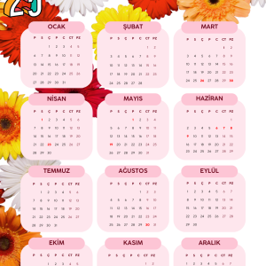 2025 Takvimi Kişiye Özel Gerbera Çiçeği Tasarım