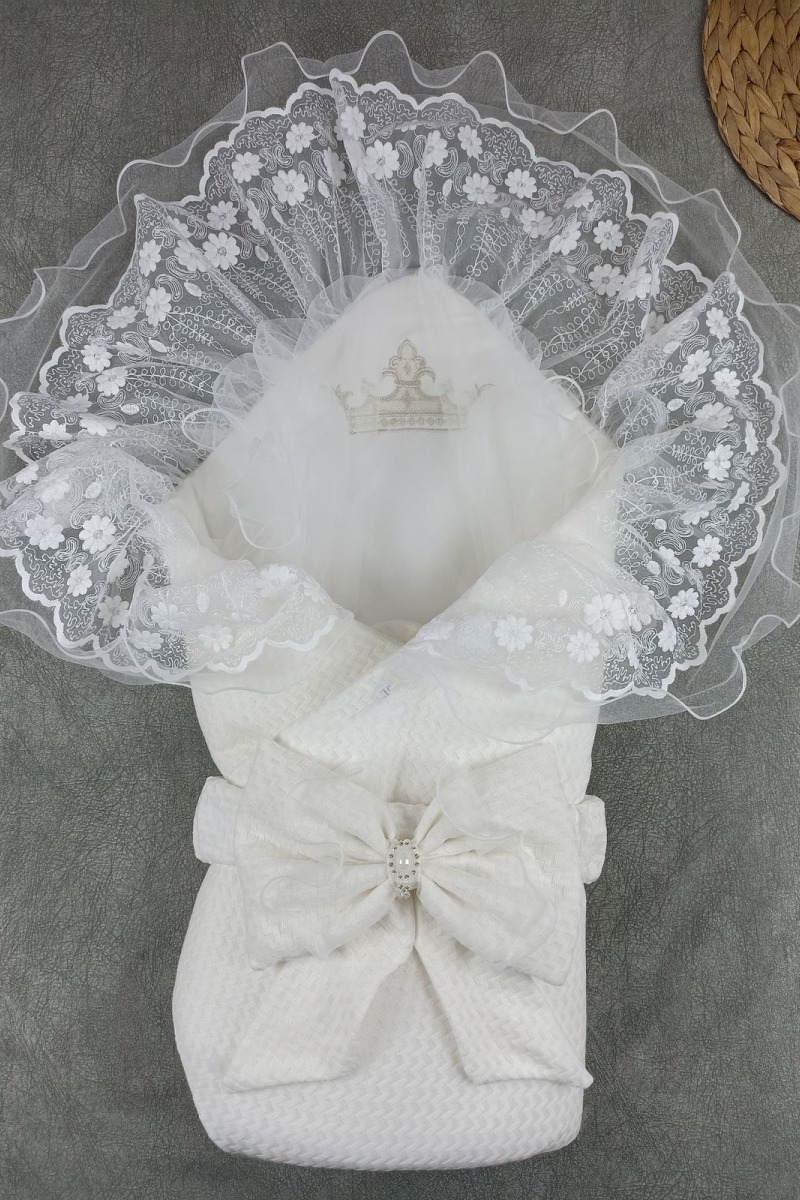 Yenidoğan Kumru Soft Cotton Taç Nakışlı Trilüks Kundak Bebek Battaniyesi