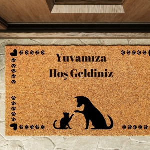 Kapı Önü Paspası Özel Tasarım Koko Model Siyah Kedi-Köpek PK-1603