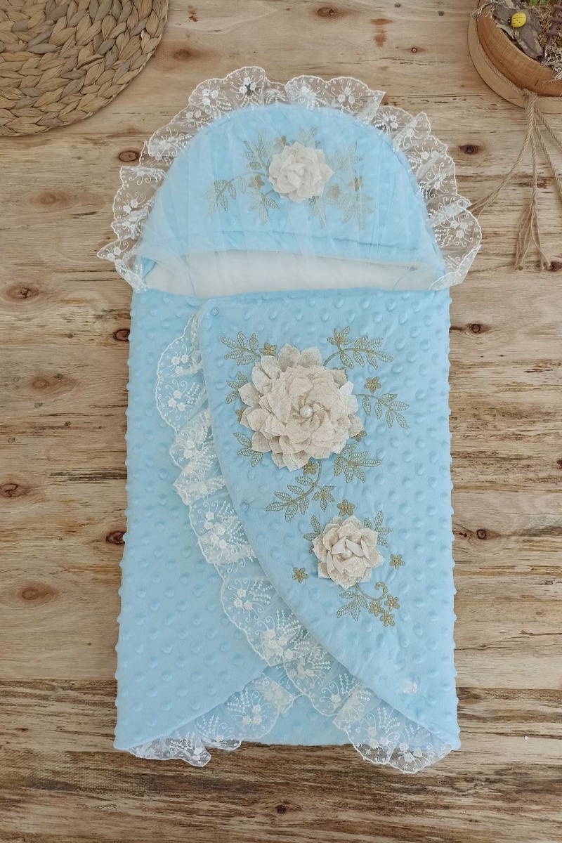 Yenidoğan Topçikli Gül Bahçesi Tül Örtülü Kız Erkek Bebek Klasik Kundak Bebek Battaniyesi