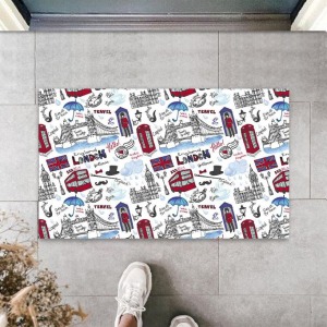 Dijital Baskı Çok Renkli London Travel Paspas K-3074